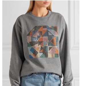 Christopher Kane Gray Crewneck Sweater with Crystal Embellished Graphic